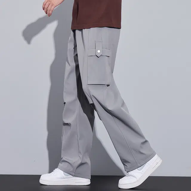 协协乐 美式高街春秋季潮流复古百搭直筒休闲裤运动垂顺阔腿设计感褶皱长裤子工装裤 男款