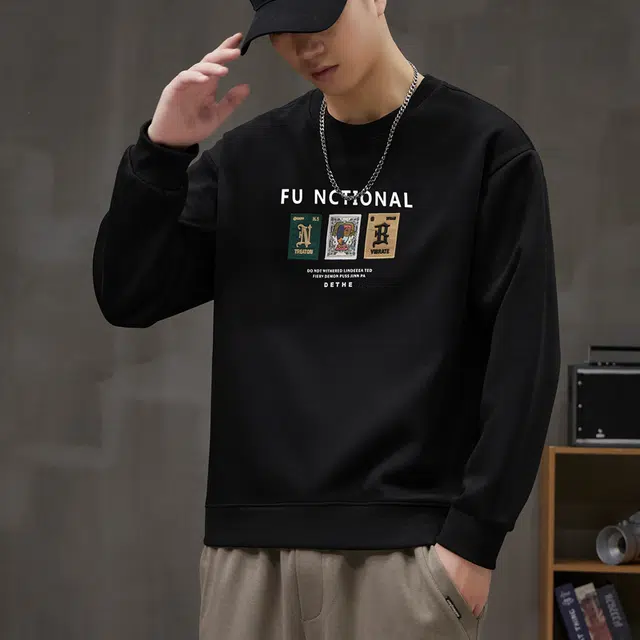 协协乐 春秋季美式重磅衣服打底衫上衣内搭外套长袖时尚印花百搭潮牌小众设计款卫衣 男款