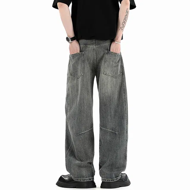 协协乐 废土风高街大弯刀微喇裤美式潮牌宽松直筒阔腿春秋款百搭运动垂坠感拖地长裤牛仔裤 男款