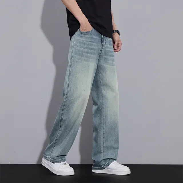 协协乐 天丝复古做旧水洗男士夏季薄款凉感透气宽松直筒阔腿垂感休闲长裤子牛仔裤 男款