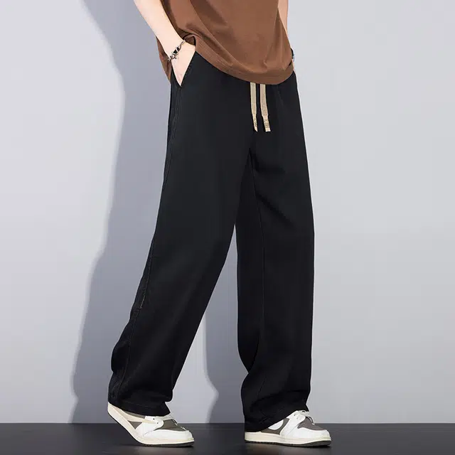 协协乐 男士天丝夏季薄款凉感透气宽松直筒阔腿潮流美式高街垂坠感休闲运动百搭长裤子牛仔裤 男款