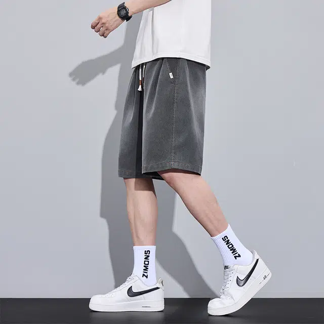 协协乐 凉感透气高街宽松直筒美式潮牌休闲五分裤子牛仔短裤 男款