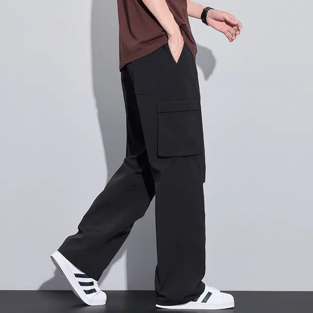 协协乐 美式高街春秋季潮流复古百搭直筒休闲裤运动垂顺阔腿设计感褶皱长裤子工装裤 男款