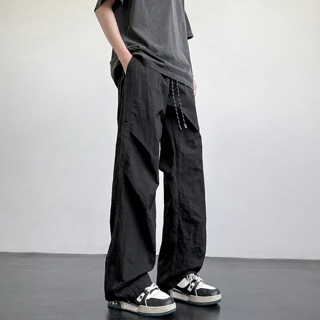 协协乐 夏季薄款冰丝凉感透气宽松阔腿拖地裤百搭运动设计感美式高街长裤休闲裤 男款