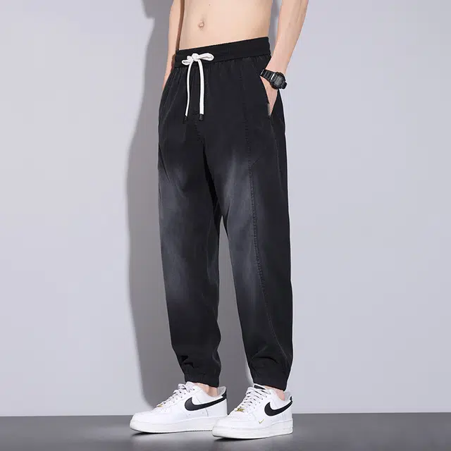 协协乐 薄款宽松哈伦束脚潮牌休闲九分裤牛仔裤 男款