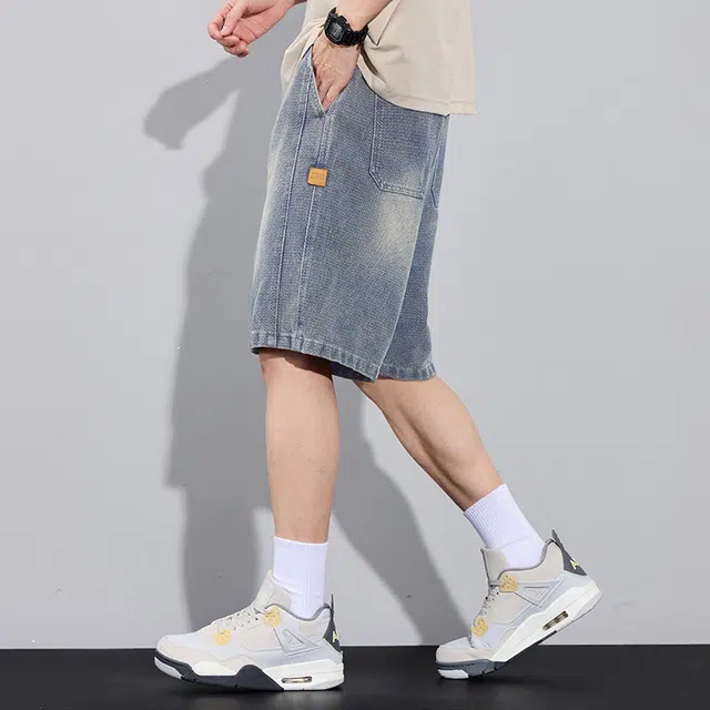 协协乐 星空纹潮牌夏季薄款凉感透气美式宽松直筒休闲百搭运动五分中裤子牛仔短裤 男款