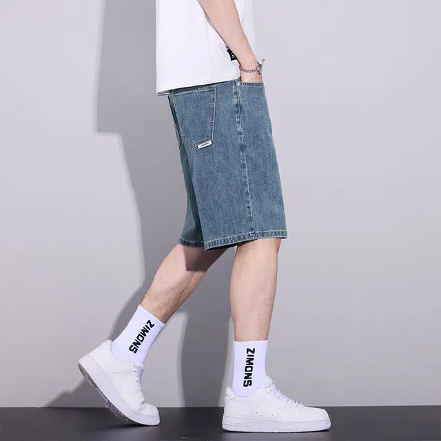 协协乐 凉感高街美式薄款潮牌宽松五分裤休闲中裤子牛仔短裤 男款