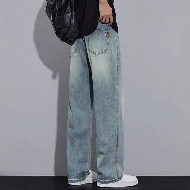 协协乐 天丝复古做旧水洗男士夏季薄款凉感透气宽松直筒阔腿垂感休闲长裤子牛仔裤 男款