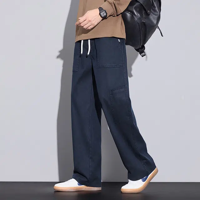 协协乐 美式潮牌复古做旧男士春秋季直筒宽松阔腿拖地裤青少年原色百搭休闲长裤工装裤 男款