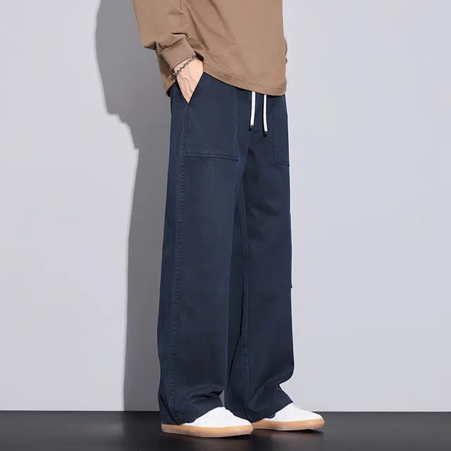 协协乐 美式潮牌复古做旧男士春秋季直筒宽松阔腿拖地裤青少年原色百搭休闲长裤工装裤 男款