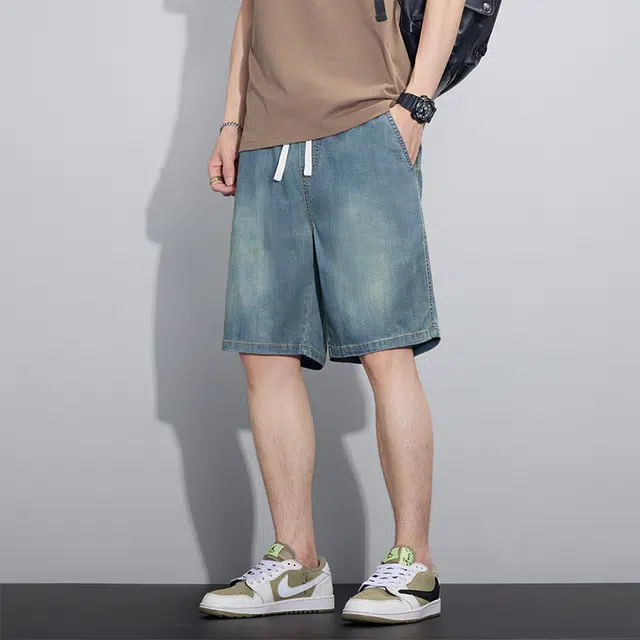 协协乐 夏季薄款透气宽松潮牌直筒休闲五分中裤牛仔短裤 男款