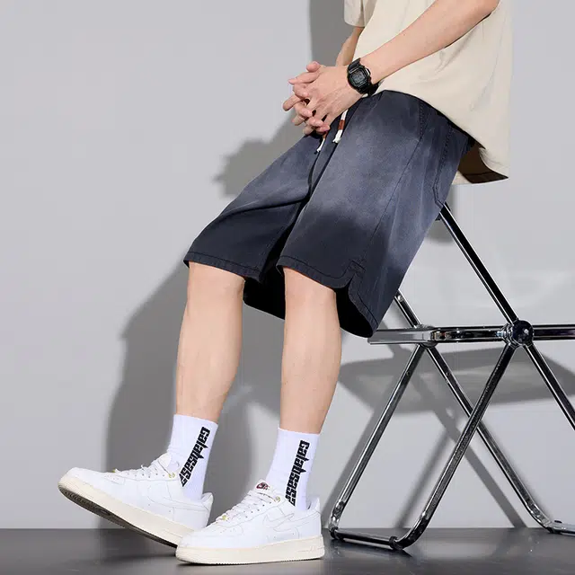 协协乐 渐变高街风薄款美式潮牌渐变休闲五分裤莱赛尔外穿凉感透气中裤牛仔短裤 男款