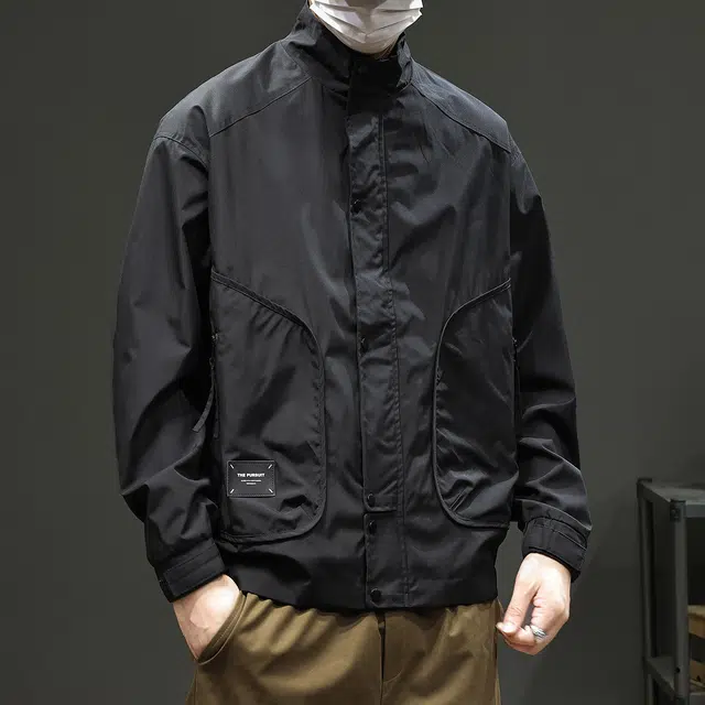 协协乐 美式外套冲锋衣春秋冬机能风纯色拼接氛围感户外山系多功能三防上衣工装服登山服夹克 男款