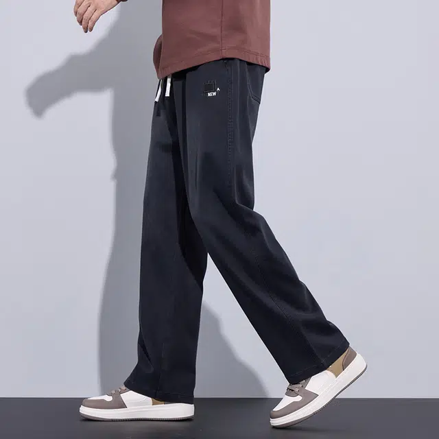 协协乐 高街风纯色莱赛尔春秋季美式复古做旧宽松直筒阔腿拖地裤青少年弹力抽绳百搭休闲运动长裤牛仔裤 男款