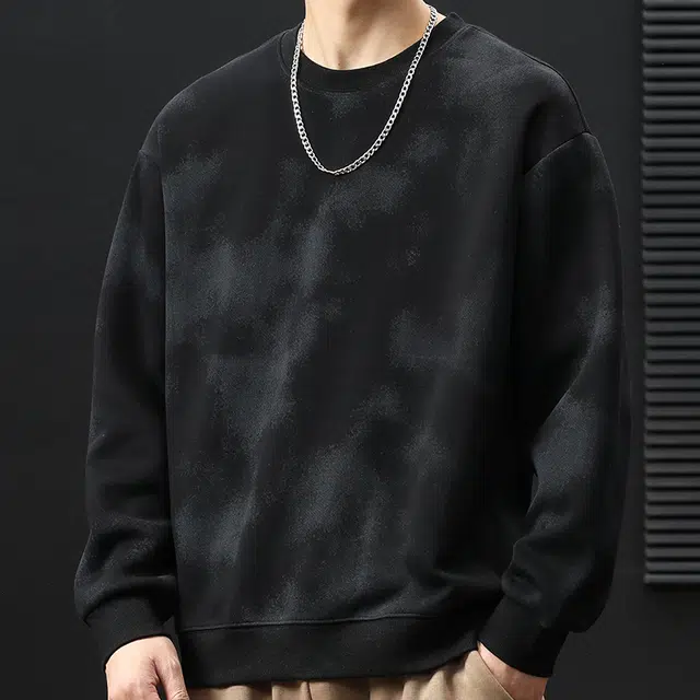 协协乐 美式重磅潮牌宽松圆领长袖上衣套头扎染外套时尚简约百搭帅气设计感小众款卫衣 男款