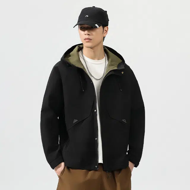 协协乐 美式式外套冲锋衣春秋冬机能风纯色拼接氛围感户外山系多功能三防上衣工装服登山服夹克 男款