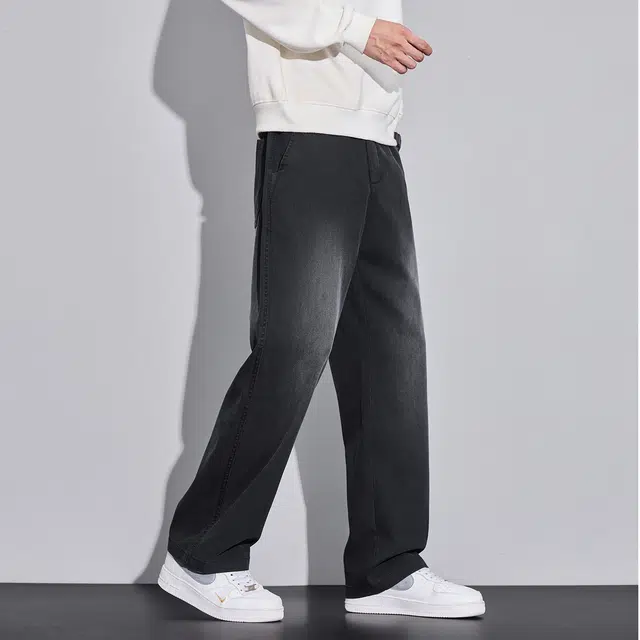 协协乐 天丝莱赛尔春秋季复古做旧水洗宽松直筒商务西裤垂顺美式潮牌休闲青少年抽绳长裤子牛仔裤 男款