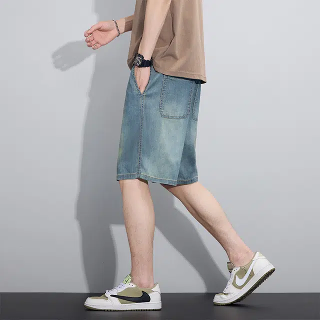 协协乐 夏季薄款透气宽松潮牌直筒休闲五分中裤牛仔短裤 男款