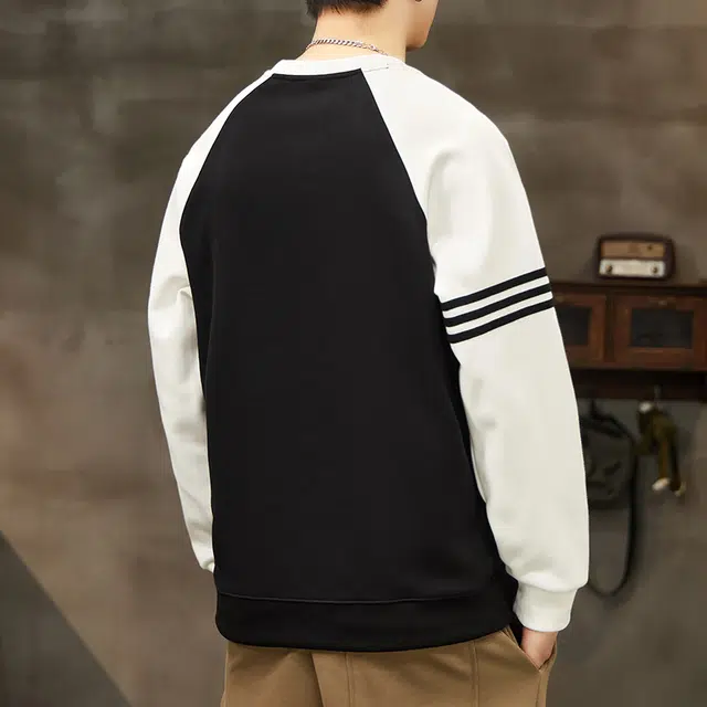 协协乐 圆领长袖男士春秋季宽松套头打底衫拼接拼色设计感上衣早秋小众设计款卫衣 男款