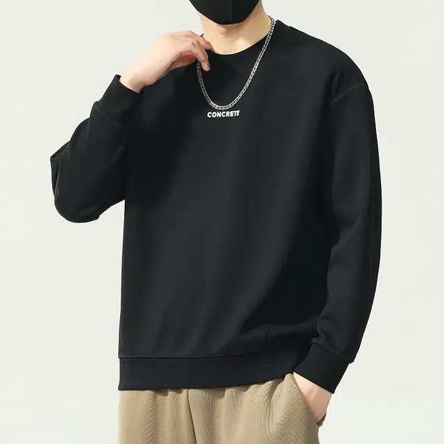 协协乐 圆领长袖男士春秋季宽松套头打底衫拼接刺绣字母设计感上衣早秋小众设计款卫衣 男款