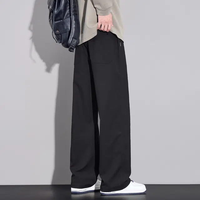 协协乐 山系户外纯色美式潮牌春秋季宽松直筒阔腿拖地裤高街风青少年痞帅弹力抽绳百搭运动长裤休闲裤 男款