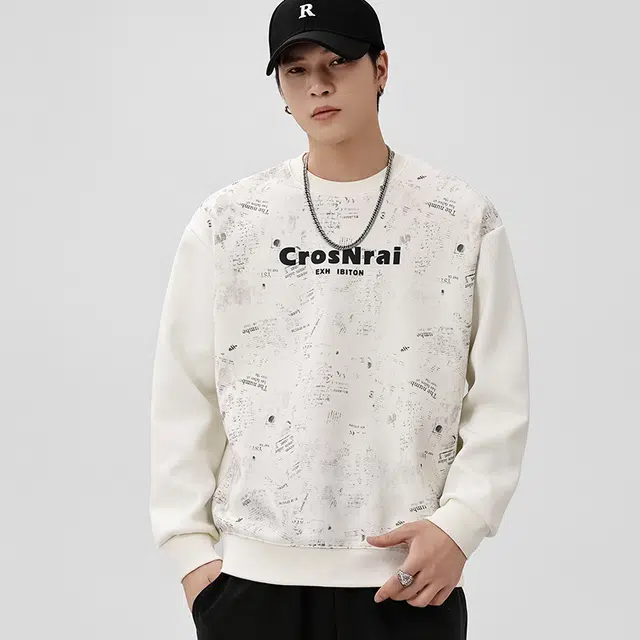 协协乐 美式重磅潮牌春秋季扎染宽松圆领上衣打底衫长袖百搭套头时尚印花小众设计款卫衣 男款