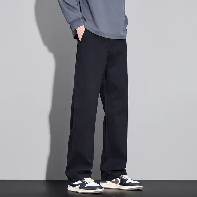 协协乐 高街风天丝纯色秋冬季男士美式复古宽松直筒阔腿垂坠感青少年痞帅百搭运动长裤休闲裤 男款