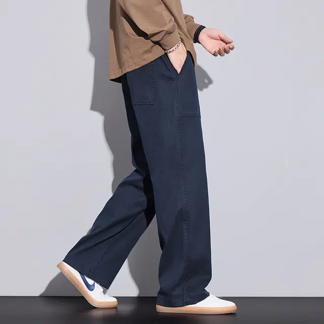 协协乐 美式潮牌复古做旧男士春秋季直筒宽松阔腿拖地裤青少年原色百搭休闲长裤工装裤 男款