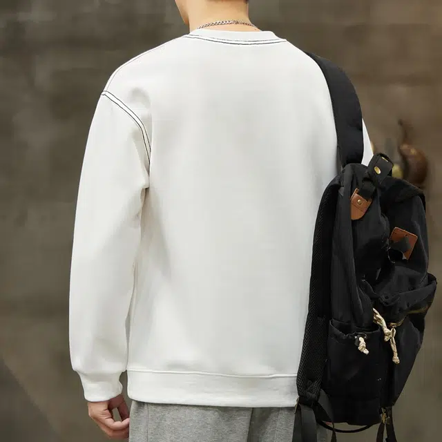 协协乐 圆领明线装饰男士秋冬季潮牌宽松休闲百搭长袖上衣小众设计款卫衣 男款