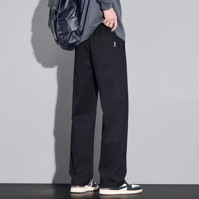协协乐 高街风天丝纯色秋冬季男士美式复古宽松直筒阔腿垂坠感青少年痞帅百搭运动长裤休闲裤 男款