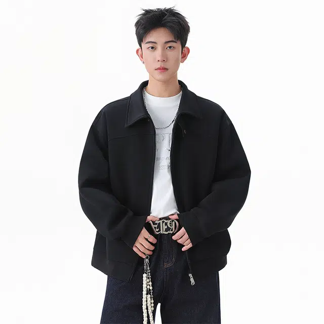 协协乐 美式解构开衫外套卫衣男士秋冬季潮牌宽松休闲青少年痞帅翻领拼接氛围感小众设计款夹克 男款