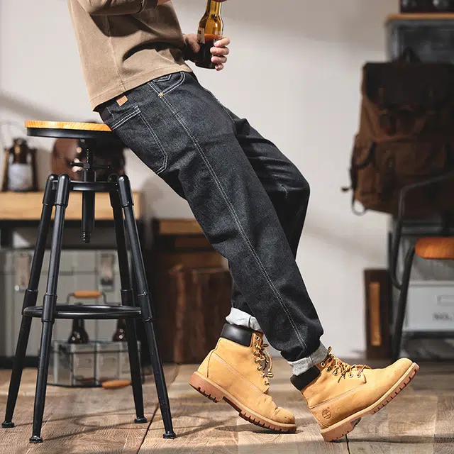 协协乐 秋冬季美式复古做旧水洗宽松直筒潮牌大码设计感休闲锥形萝卜裤百搭运动九分裤牛仔裤 男款