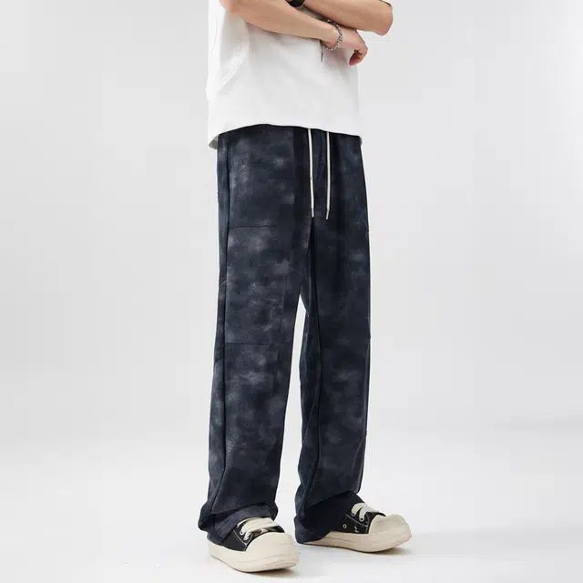 协协乐 扎染复古脏脏裤春夏季薄款凉感透气迷彩潮牌痞帅美式宽松直筒阔腿长裤子休闲裤 男款