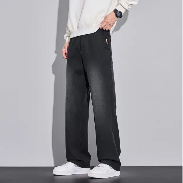 协协乐 天丝莱赛尔春秋季复古做旧水洗宽松直筒商务西裤垂顺美式潮牌休闲青少年抽绳长裤子牛仔裤 男款