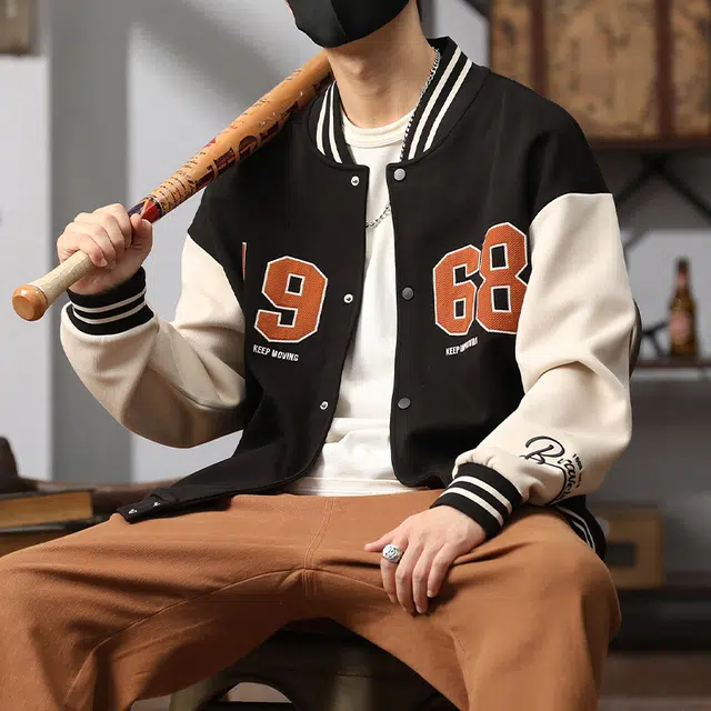协协乐 美式复古棒球服男生秋冬季青少年痞帅高街风设计感潮牌外套小众设计款夹克 男款