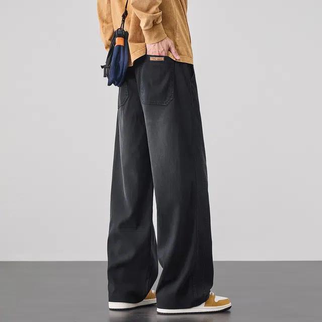 协协乐 天丝高街机能风男秋冬季星空纹渐变宽松直筒阔腿美式复古做旧水洗拖地裤潮牌休闲长裤子牛仔裤 男款