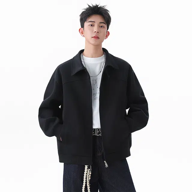 协协乐 美式解构开衫外套卫衣男士秋冬季潮牌宽松休闲青少年痞帅翻领拼接氛围感小众设计款夹克 男款