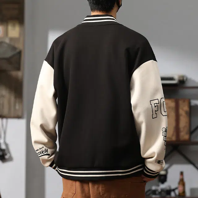 协协乐 美式复古棒球服男生秋冬季青少年痞帅高街风设计感潮牌外套小众设计款夹克 男款