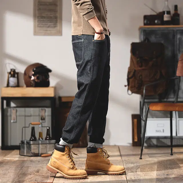 协协乐 秋冬季美式复古做旧水洗宽松直筒潮牌大码设计感休闲锥形萝卜裤百搭运动九分裤牛仔裤 男款