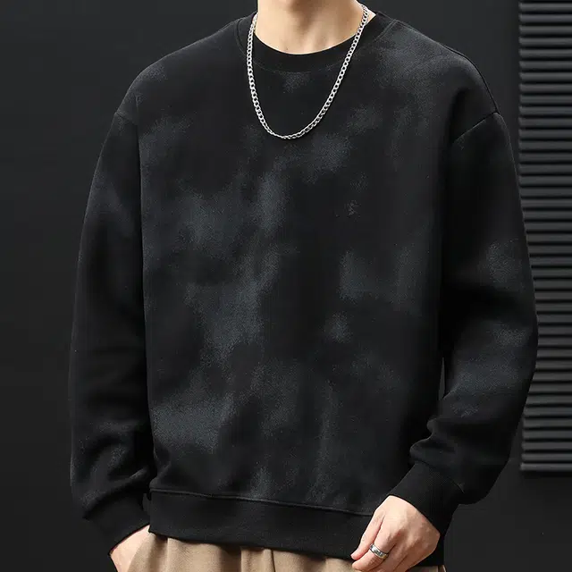 协协乐 美式重磅潮牌宽松圆领长袖上衣套头扎染外套时尚简约百搭帅气设计感小众款卫衣 男款