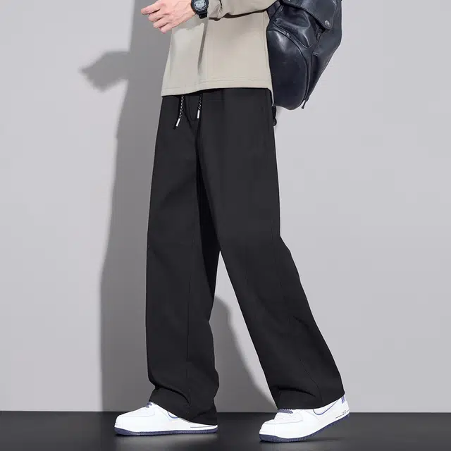 协协乐 山系户外纯色美式潮牌春秋季宽松直筒阔腿拖地裤高街风青少年痞帅弹力抽绳百搭运动长裤休闲裤 男款
