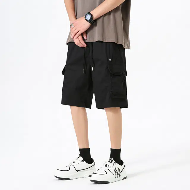 协协乐 机能风美式潮牌夏季薄款凉感透气高街大口袋宽松直筒百搭休闲运动五分中裤工装短裤 男款