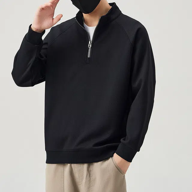 协协乐 立领男士春秋季宽松套头上装冬季外套休闲打底衫纯色上衣小众款卫衣 男款