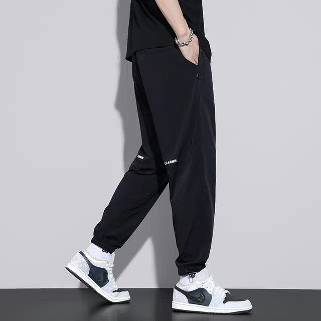 协协乐 冰丝夏季薄款凉感透气宽松束脚哈伦运动速干美式潮牌百搭九分工装裤子休闲裤 男款