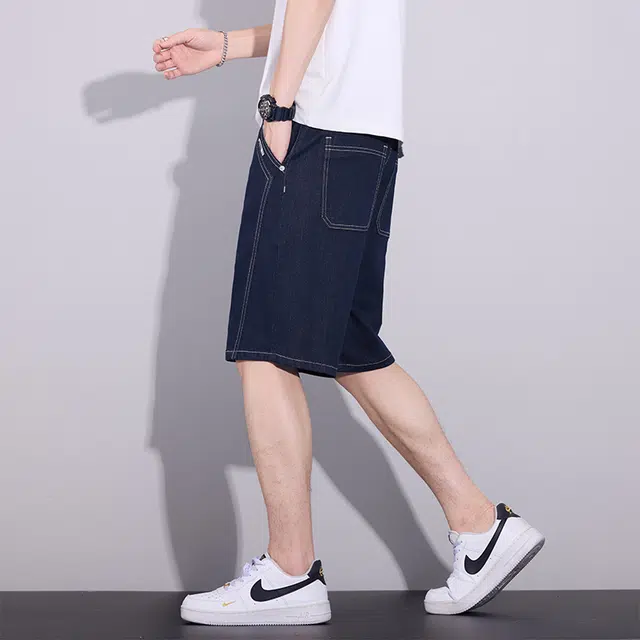 协协乐 天丝原色男士夏季薄款凉感透气美式高街宽松直筒百搭通勤休闲五分中裤牛仔短裤 男款