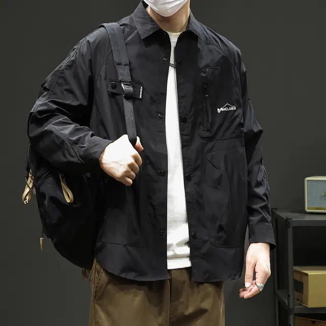 协协乐 美式式外套冲锋衣春秋冬机能风纯色拼接氛围感户外山系多功能三防上衣工装服登山服设计小众款夹克 男款