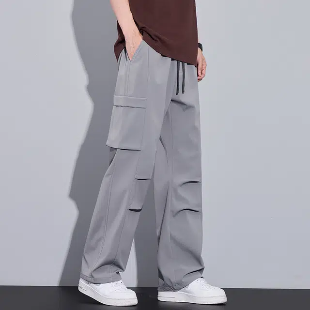 协协乐 美式高街春秋季潮流复古百搭直筒休闲裤运动垂顺阔腿设计感褶皱长裤子工装裤 男款