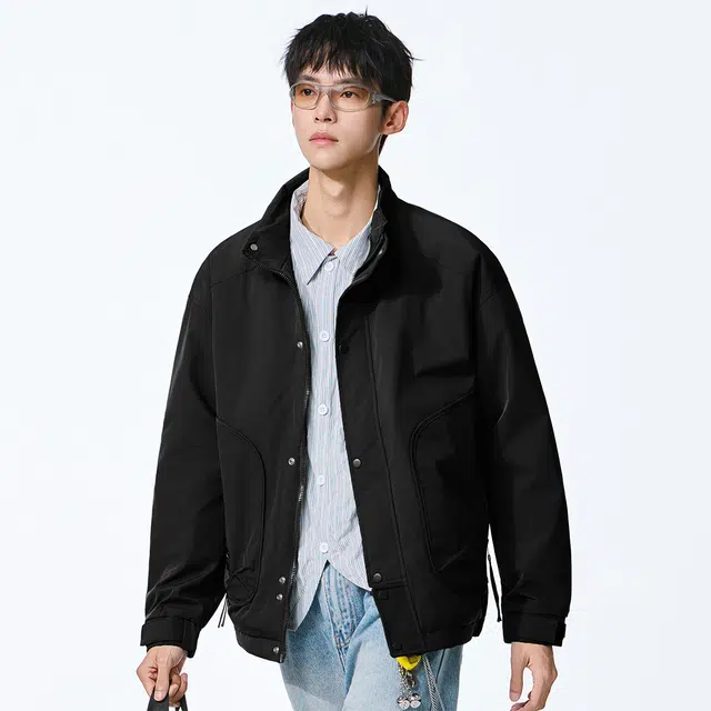 协协乐 山系户外高端立领三防面料工装外套男秋冬季潮牌宽松潮流飞行员复古休闲青少年痞帅小众设计款夹克 男款