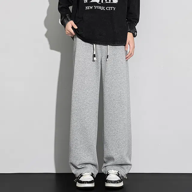 协协乐 高街风卫裤拼接设计感春秋季宽松直筒阔腿拖地裤百搭青少年抽绳痞帅运动长裤休闲裤 男款