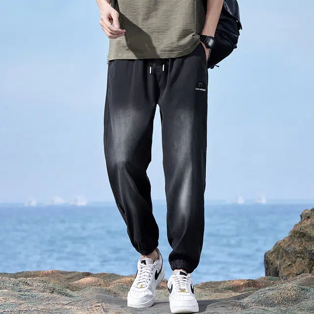 协协乐 薄款束脚美式运动九分裤牛仔裤 男款